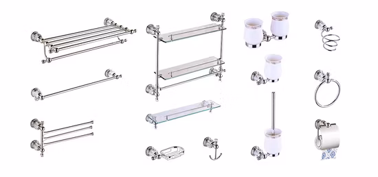 Bathroom Modern Wall Mounted Towel Shelf Towel Bar Chrome Plating Zinc Alloy + Ss201 OEM Factory